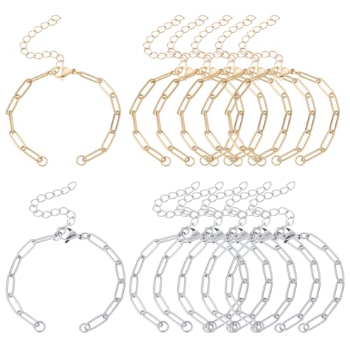 CRAFTYMELODY 20 Stück 2 Farben Büroklammer Kettenarmband Set Edelstahl Kettengliederarmbänder Mit Karabinerverschlüssen 6 Zoll Für Die Schmuckherstellung von Frauen Zum Selbermachen von CRAFTYMELODY