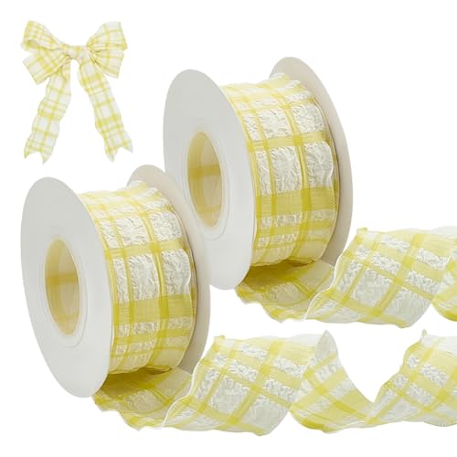 CRAFTYMELODY 20 Yards Gelbes Gingham Band 2 Rollen 1 1/2 Zoll Polyester Gingham Band Gewebter Rand Bänder Mit Tartan Muster Für Party Dekor CRAFTYMELODY 20 Yards Gelbes Gingham Band 2 Rollen 1 1/2 Zoll Polyester Gingham Band Gewebter Rand Bänder Mit Tartan Muster Für Party Dekor von CRAFTYMELODY