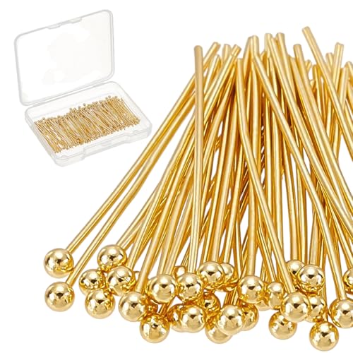 CRAFTYMELODY 200 Stück Kugelkopfstifte 18 Karat Vergoldete Messingkopfstifte Schmuckstifte Nadeln 25mm Für Die Schmuckherstellung Zubehörzubehör von CRAFTYMELODY