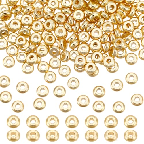 CRAFTYMELODY 200 Stück Messing Scheibenperlen Langlebig Echt 18 Karat Vergoldet Rondell Abstandsperlen 3mm Flache Runde Form Lose Perle Für Armband Halskette CRAFTYMELODY 200 Stück Messing Scheibenperlen Langlebig Echt 18 Karat Vergoldet Rondell Abstandsperlen 3mm Flache Runde Form Lose Perle Für Armband Halskette von CRAFTYMELODY