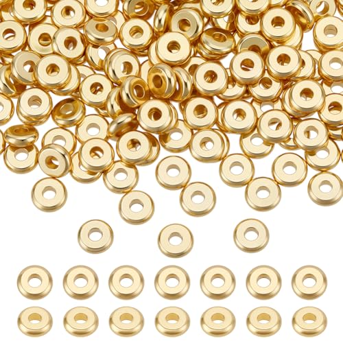 CRAFTYMELODY 200 Stück Messing Scheibenperlen Langlebig Echt 18 Karat Vergoldet Rondell Abstandsperlen 6mm Flache Runde Form Lose Perle Für Armband Halskette CRAFTYMELODY 200 Stück Messing Scheibenperlen Langlebig Echt 18 Karat Vergoldet Rondell Abstandsperlen 6mm Flache Runde Form Lose Perle Für Armband Halskette von CRAFTYMELODY