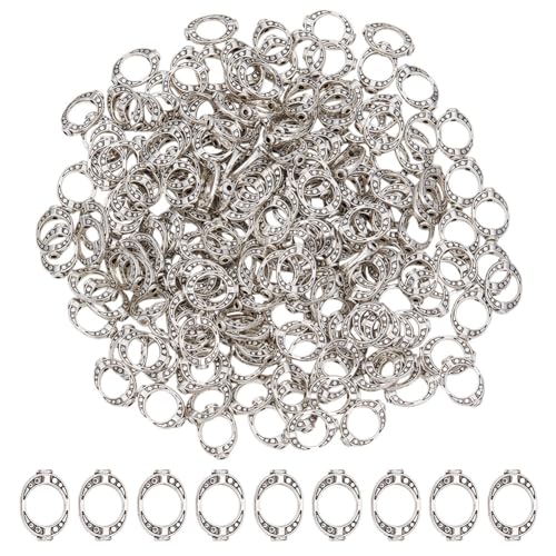 CRAFTYMELODY 200 Stück Perlenrahmen Kreisförmiger Perlenrahmen Legierung Antik Silber Ovaler Hohlperlenrahmen Im Tibetischen Stil Metallanhänger Zur Schmuckherstellung von CRAFTYMELODY