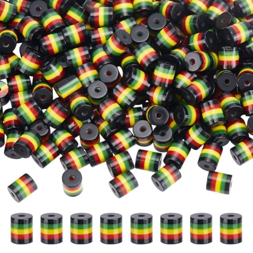 CRAFTYMELODY 200 Stück Rasta Jamaika Perlen 9x8mm Mehrfarbig Gestreift Harz Rasta Perlen Spalte Afrikanische Perle Lose Spacer Perle Für DIY Handwerk von CRAFTYMELODY
