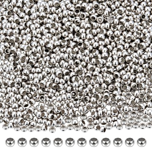 CRAFTYMELODY 2000 Stück Runde Quetschperlen 3mm Platin Abstandshalter Perlen Metall Quetschperlen Klemme Endstopper Abstandshalter Für Die Schmuckherstellung von CRAFTYMELODY