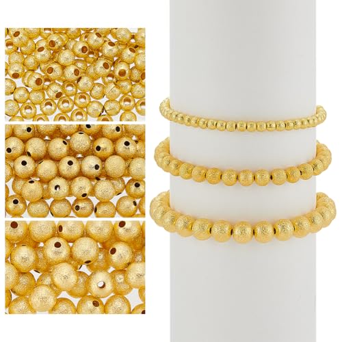 CRAFTYMELODY 220 Stück Glänzende Runde Lose Perlen 3 Stile 4/6/8mm Messing Metall Kugelperlen Sprühlackiert Funkelnd Glitzernd Glänzende Goldperlen Zur Schmuckherstellung von CRAFTYMELODY