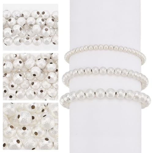 CRAFTYMELODY 220 Stück Glänzende Runde Lose Perlen 3 Stile 4/6/8mm Messing Metall Kugelperlen Sprühlackiert Glitzernd Glitzernd Glänzende Silberperlen Zur Schmuckherstellung von CRAFTYMELODY