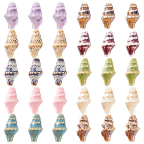 CRAFTYMELODY 24 Stück Muschel Porzellanperlen 8 Farben Spiralmuschel Lose Perlen Ozean Thema 20x10.5x10mm Für DIY Bastel Und Schmuckherstellung von CRAFTYMELODY
