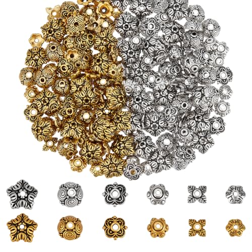 CRAFTYMELODY 240 Stück Perlenkappen Aus nlegierung 12 Stile n Metallperlenkappen Florale Filigrane Perlenkappen Tibetischer Stil Abstandsperlen von CRAFTYMELODY