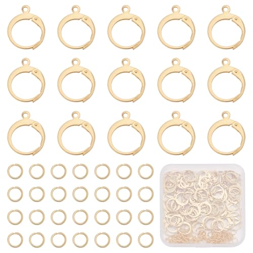 CRAFTYMELODY 24K Vergoldete Huggie Creolen Ohrring Beschläge 80 runde Leverback Ohrhaken Aus Edelstahl Mit 120 Biegeringen Goldener Ohrringverschluss von CRAFTYMELODY
