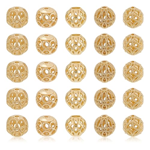 CRAFTYMELODY 25 Stück Hohle Filigrane Perlen 5 Stile Legierung Gold Runde Kugel Abstandsperlen Kugel Charm Anhänger Für Die Schmuckherstellung Zubehör CRAFTYMELODY 25 Stück Hohle Filigrane Perlen 5 Stile Legierung Gold Runde Kugel Abstandsperlen Kugel Charm Anhänger Für Die Schmuckherstellung Zubehör von CRAFTYMELODY