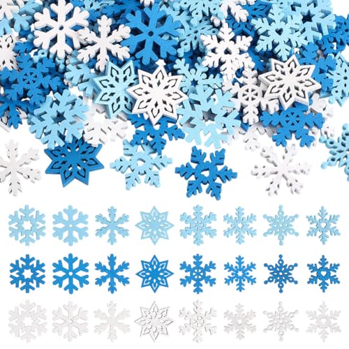 CRAFTYMELODY 250 Stücke Schneeflocke Dekoration Thema Weihnachten Holzknöpfe Holzscheiben Winter Ornamente Verschiedene Schneeflocke Verzierungen von CRAFTYMELODY