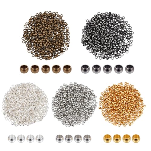 CRAFTYMELODY 2500 Stück 5 Farben Sortiert Runde Quetschperlen 3mm Messing Rondell Abstandshalter Klemmenden Metallperlen Abstandshalter Zur Schmuckherstellung von CRAFTYMELODY