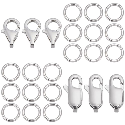 CRAFTYMELODY 26 Stück 925 Sterlingsilber Karabinerverschlüsse Set Zum Selbermachen von Schmuckstücken Mit Geschlossenen Biegeringen Rechteckiger Verbindungsverschluss von CRAFTYMELODY