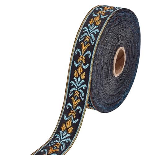 CRAFTYMELODY 27.34 Yards Blau Vintage Jacquard Band Trim 1 1/8 Zoll Polyester Bestickt Nähen Ethno Stil Floral Stickerei Bänder Gewebt Stoff Trim von CRAFTYMELODY