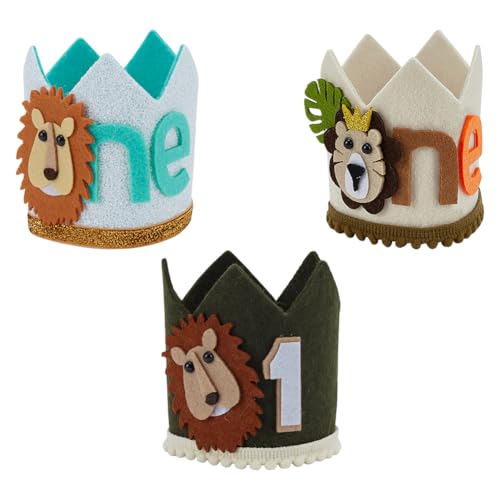 CRAFTYMELODY 3 Stück Löwe 1. Geburtstagskrone 3 Farben Löwenthema Filz Geburtstagspartyhut Partydekorationen Erster Geburtstagshut von CRAFTYMELODY