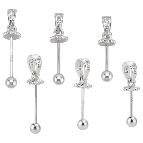 CRAFTYMELODY 3 Stück Ösenstift Ösenstift 3 Stil 925 Sterlingsilber Schrauböse Ösenstift Platinbecher Perlenverbinder Mit Endkappe Zur Schmuckherstellung von CRAFTYMELODY