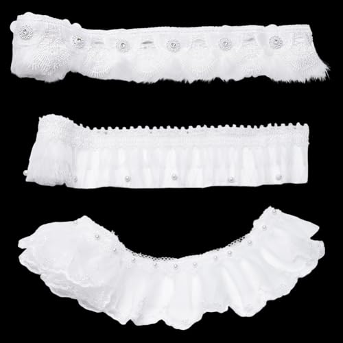CRAFTYMELODY 3 Yards 3 Stile Weißes Spitzenbesatzband Polyester Blumenspitzenbesatz Mit Kunststoffbasiertem Perlenimitat Stoffrüschenband von CRAFTYMELODY