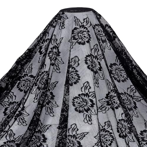 CRAFTYMELODY 3 Yards Schwarz Nylon Spitze Stoff Blumenmuster Spitze Trim 68 Zoll Breit Blumenmuster Band Französisch Nähen Stoff von CRAFTYMELODY