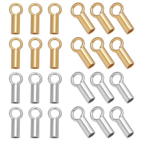 CRAFTYMELODY 30 Stück 2 Farben 925 Crimp Endkappen Aus Sterlingsilber 18 Karat Vergoldete Kordelenden Mit Schlaufe 7x3x2mm Rohrendspitzen Zur Schmuckherstellung von CRAFTYMELODY
