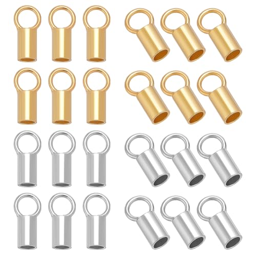 CRAFTYMELODY 30 Stück 2 Farben 925 Crimp Endkappen Aus Sterlingsilber 18 Karat Vergoldete Kordelenden Mit Schlaufenrohr Endspitzen 7.5x3x2.5mm Zur Schmuckherstellung von CRAFTYMELODY