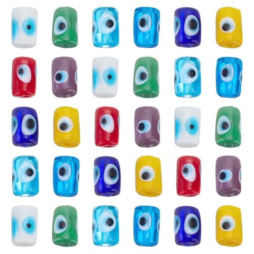 CRAFTYMELODY 30 Stück Handgefertigte Evil Eye Lampwork Perlen 14mm Säulenröhre Lose Perlen Spacer Glasperle Bunte Monster Eye Connector Perle CRAFTYMELODY 30 Stück Handgefertigte Evil Eye Lampwork Perlen 14mm Säulenröhre Lose Perlen Spacer Glasperle Bunte Monster Eye Connector Perle von CRAFTYMELODY