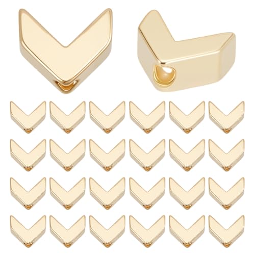 CRAFTYMELODY 30 Stück V Förmige Pfeilperlen Echte 24 Karat Vergoldete Lose Abstandsperlen 5.5x6.5x3mm Geometrische Charm Verbinder Bulk Für Halsketten Und Armbänder von CRAFTYMELODY
