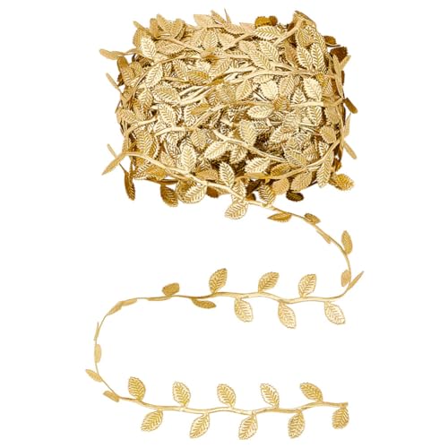 CRAFTYMELODY 30 Yards Goldblattband Polyesterbänder Zierseil 5/8 Zoll Breites Band Mit Künstlichen Blättern Zum Verpacken von Geschenken Basteln von CRAFTYMELODY