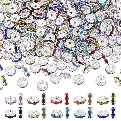 CRAFTYMELODY 300 STÜCK Strass 8mm Abstandsperlen Rondelle Wellenrand Gemischte Farbe Fokale Fancy Glitter Kristall Diamant Bulk Perlen Zur Schmuckherstellung von CRAFTYMELODY