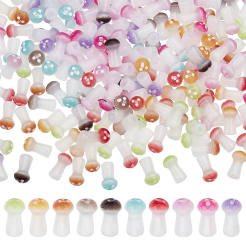 CRAFTYMELODY 300 Stück 10 Farben Pilzperlen 8x4.5mm Opak Glas Pilzperlen Charms Center Drilled Glass Food Spacer Lose Charms von CRAFTYMELODY