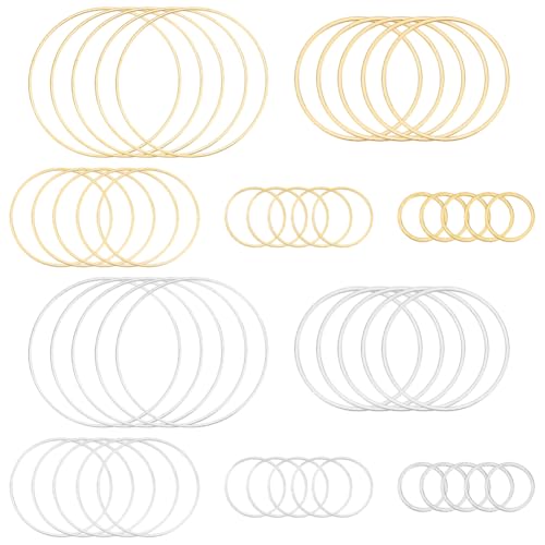 CRAFTYMELODY 300 Stück 10 Stile Runde Ohrringe Perlen Creolen Gold/Silber Kreis Ohrring Beschläge Offene Lünetten Verbindungsringe Für Die Schmuckherstellung von CRAFTYMELODY