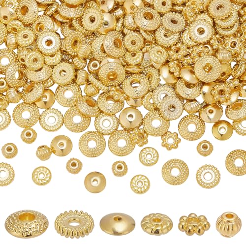 CRAFTYMELODY 300 Stück 6 Stile Abstandsperlen Im Tibetischen Stil Goldene Metallblumen Lose Perlen Flache Runde Gänseblümchen Kleine Perlen Zur Schmuckherstellung von CRAFTYMELODY