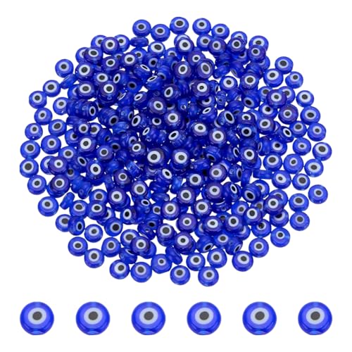 CRAFTYMELODY 300 Stück Evil Eye Lampwork Perlen Handgefertigt Flach Rund Abstandsperlen 6mm Blau Evil Eye Charms Türkische Augenperle Zur Schmuckherstellung von CRAFTYMELODY