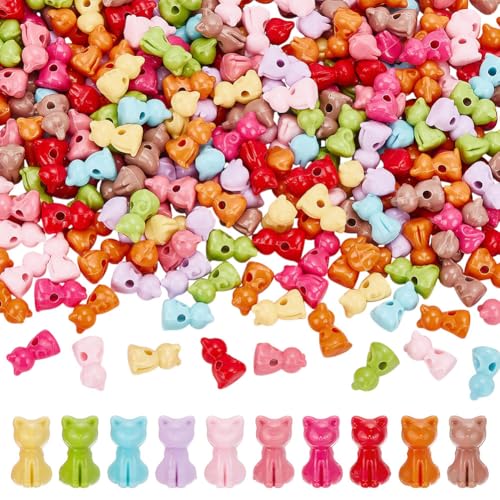 CRAFTYMELODY 300 Stück Katzenperlen 10 Farben Acryl Katzenperlen 14.5x8.5x9.5mm Lose Abstandshalter Tierperlen Für Die Schmuckherstellung Zubehörzubehör von CRAFTYMELODY