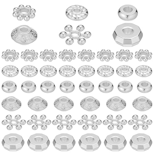 CRAFTYMELODY 300 Stück Spacer Perlen 6 Stil Legierung Silber Lose Perlen Schneeflocke Runde Rondelle Doppelkegel Perle Spacer Schmuck Erkenntnisse von CRAFTYMELODY