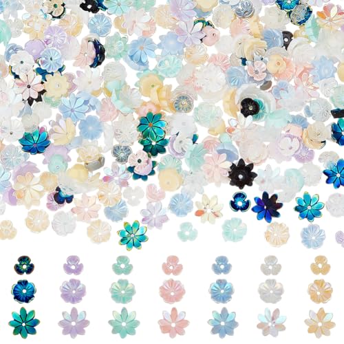CRAFTYMELODY 300 Stück nperlenkappen 3 Stile Undurchsichtige Harzperlen ab Farbig Plattiert nperle 5 Blättrige nendkappen Spacer Lose Perle von CRAFTYMELODY