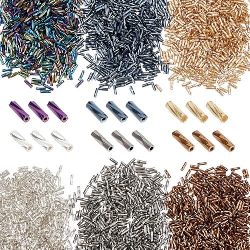 CRAFTYMELODY 3000 Stück 6 Farben Glas Contorted Bugle Perlen Metallic Farben Lange Röhrenperlen 6x2mm Lose Spacer Perle Irisierende Rocailles CRAFTYMELODY 3000 Stück 6 Farben Glas Contorted Bugle Perlen Metallic Farben Lange Röhrenperlen 6x2mm Lose Spacer Perle Irisierende Rocailles von CRAFTYMELODY