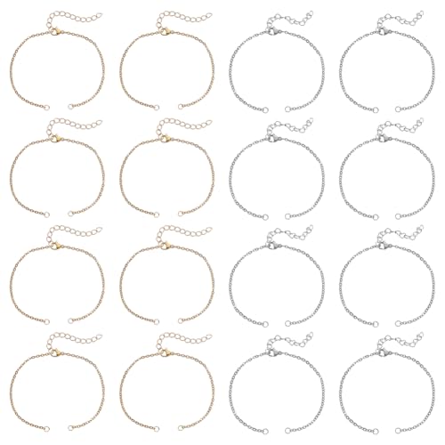 CRAFTYMELODY 32 Stück 2 Farben Verstellbare Armbandketten 304 Edelstahl Kabelketten Armbandherstellung Mit Karabinerverschlüssen Und Verlängerungskette von CRAFTYMELODY