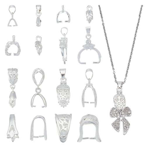 CRAFTYMELODY 32 Stück Klemmverschluss 8 Stil Messing Schnappverschluss Silber Perlen Anhänger Verbinder Baumeln Charm Schmuckfund Für Schmuckherstellung von CRAFTYMELODY