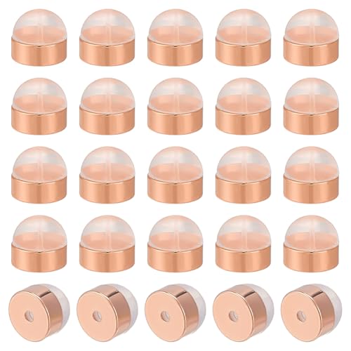 CRAFTYMELODY 32 Stück Silikon Ohrring Verschlüsse Messing Ohrmuttern Mit Silikon Beschlägen Roségold Halbrunde Form Ohrstecker Hängende Ohrring Verschlüsse Stopper von CRAFTYMELODY