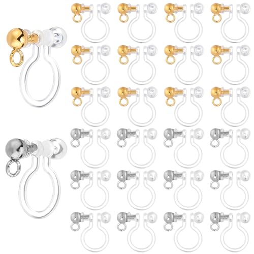 CRAFTYMELODY 32 Stück U Typ Ohrclip Beschläge 2 Farbiger Ohrclip Konverter Aus Durchsichtigem Harz Mit Edelstahlbeschlägen Loop Ohrclips von CRAFTYMELODY