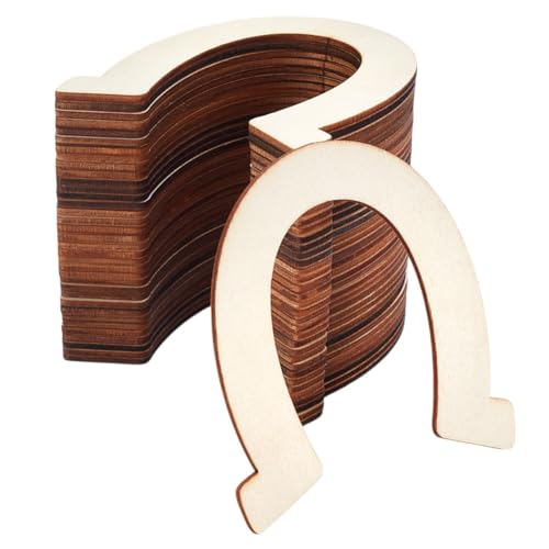 CRAFTYMELODY 36 Stück Unbehandelte Holzscheiben Hufeisenform Unbehandelte Holzausschnitte Hufeisen Leere Holzscheiben Natürliches Holzmaterial von CRAFTYMELODY