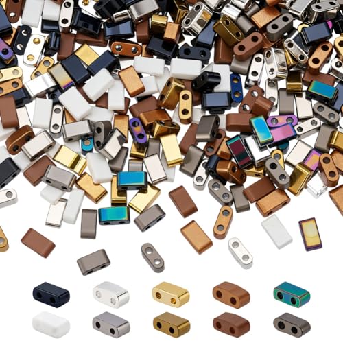CRAFTYMELODY 380 Stück 10 Stil 2 Loch Glas Rocailles Perlen 4.5mm Spacer Lose Perlen Bulk Halbrechteck Für Schmuckherstellung Zubehör von CRAFTYMELODY