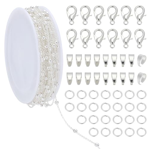 CRAFTYMELODY 39 Fuß Satellitenketten Silberne Ketten Zur Schmuckherstellung Mit 100 Biegeringen 30 Schnappösen Und 30 Karabinerverschlüssen Zur Schmuckherstellung von CRAFTYMELODY