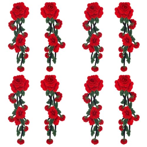 CRAFTYMELODY 4 Paar Rosen Applikation Polyester Stickerei Rosen Aufnäher Rote Stoff Applikation Zum Aufbügeln Auf Kostüme Abzeichen Dekoration von CRAFTYMELODY