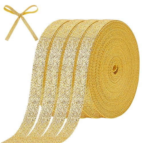 CRAFTYMELODY 4 Rolle Funkelndes Metallic Band Rolle Aus Polyester Glitzerband 3/8(1) cm Für Stoff Kleider Nähen Geschenkverpackungen Hochzeiten Heimdekoration von CRAFTYMELODY