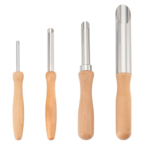 CRAFTYMELODY 4 Stück 4 Arten Locher Für Strohhalme Runder Lochschneider Aus Edelstahl Für Ton Locher Für Kunststoffdeckel Mit Holzgriff Lochschneider Für Becherdeckel von CRAFTYMELODY