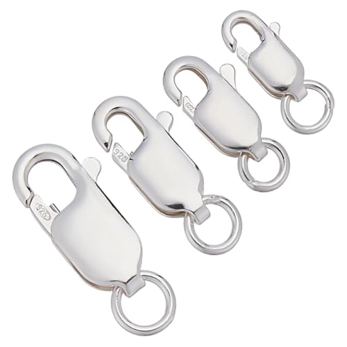 CRAFTYMELODY 4 Stück 4 Stile 925 Sterlingsilber Karabinerverschlüsse Mit Geschlossenen Biegeringen Rechteckige Verschlüsse Verbindungsstück Zur Schmuckherstellung von CRAFTYMELODY