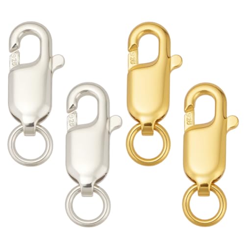 CRAFTYMELODY 4 Stück 925 Sterlingsilber Karabinerverschlüsse Goldene Silber Karabinerverschlüsse Rechteckige Karabinerverschlüsse Zur Schmuckherstellung von CRAFTYMELODY
