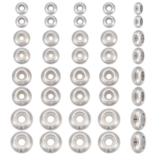 CRAFTYMELODY 40 Stück 4 Stile Lose Perlen Aus Edelstahl Rondell Schiebeperle Aus Metall Mit Gummi Innenseite Abstandsperle Zur Schmuckherstellung von CRAFTYMELODY