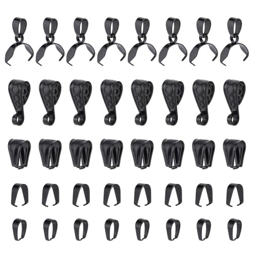 CRAFTYMELODY 40 Stück 5 Stile Edelstahl Schnappverschluss Schwarzer Haken Klemmclip Eispickel Klemmverschluss Anhänger Baumelnde Charms Verbinder Verschlüsse von CRAFTYMELODY